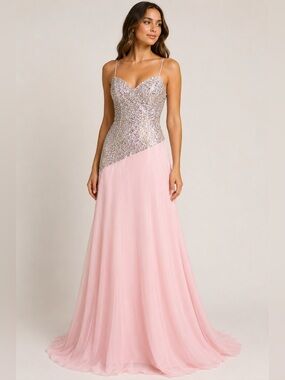 Karisma Pink Beaded Chiffon Formal Prom Gown Size 12 NWT